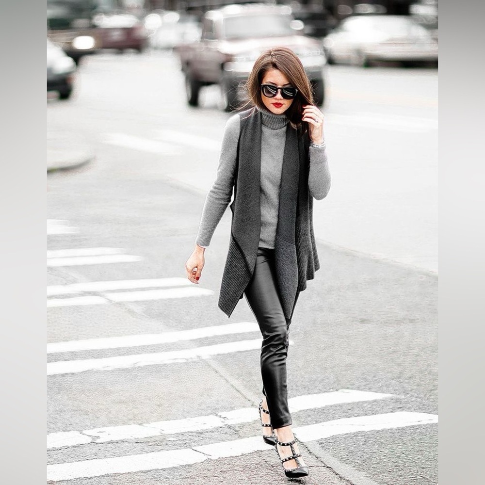 Lafayette 148 Black Drape Front Wool Vest Cardigan Layering Piece M - Picture 3 of 9